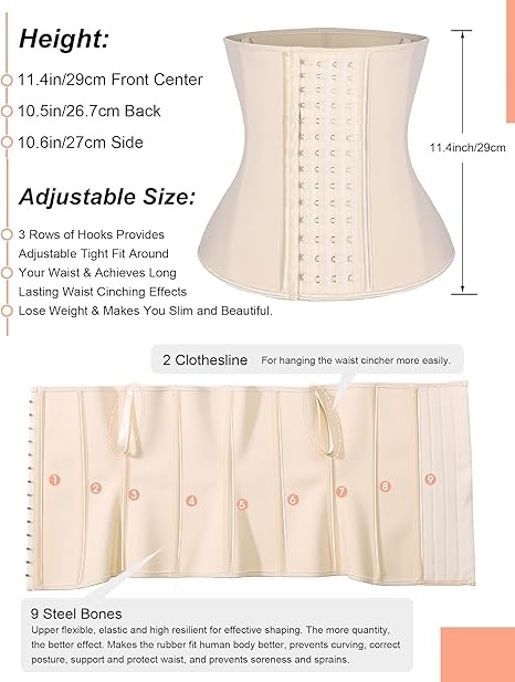 FeelinGirl Wyszczuplający Gorset Lateksowy z 9 Fiszbinami i Płaski Brzuch xxxl