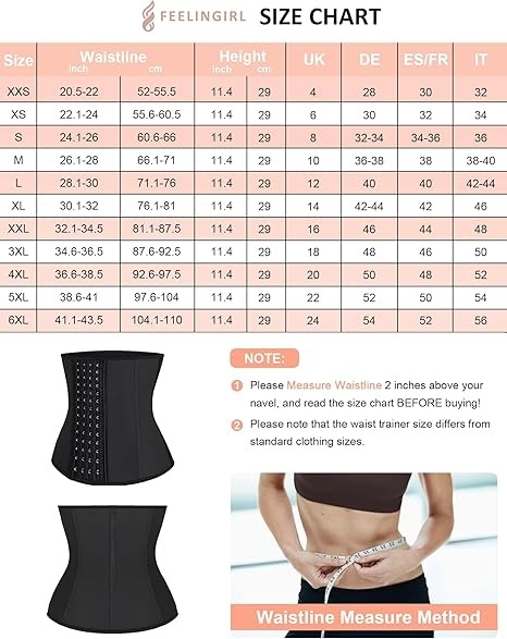 FeelinGirl Wyszczuplający Gorset Lateksowy z 9 Fiszbinami i Płaski Brzuch xxl