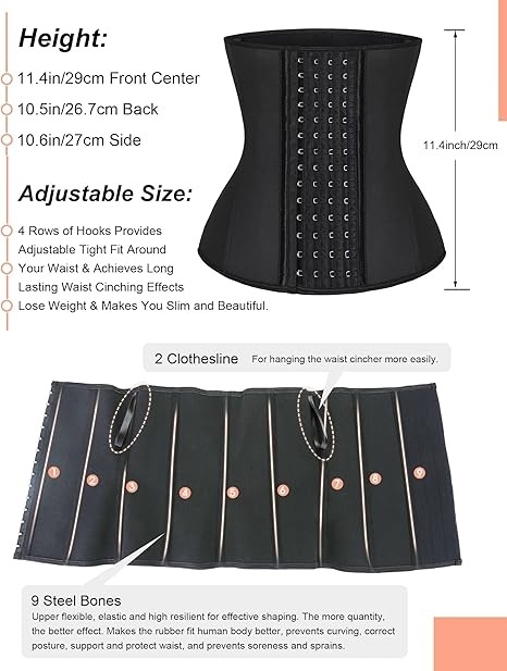 FeelinGirl Wyszczuplający Gorset Lateksowy z 9 Fiszbinami i Płaski Brzuch xxl