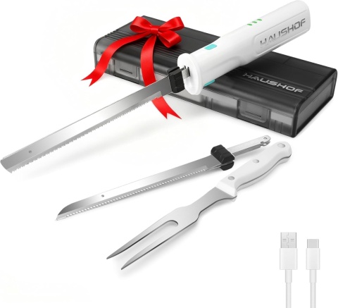 HAUSHOF 8V Zestaw noży elektrycznych bezprzewodowych + widelec etui