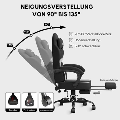HapGIFT fotel gamingowy, ergonomiczny z podnóżkiem, z funkcją masażu