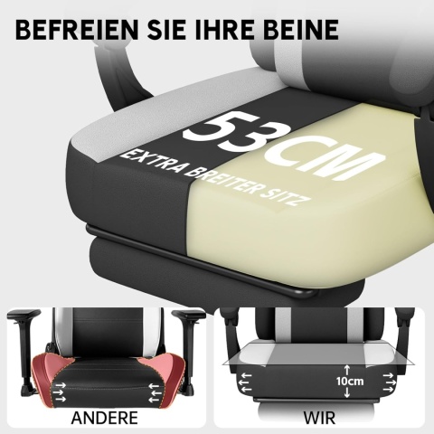 HapGIFT fotel gamingowy, ergonomiczny z podnóżkiem, z funkcją masażu