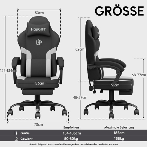 HapGIFT fotel gamingowy, ergonomiczny z podnóżkiem, z funkcją masażu