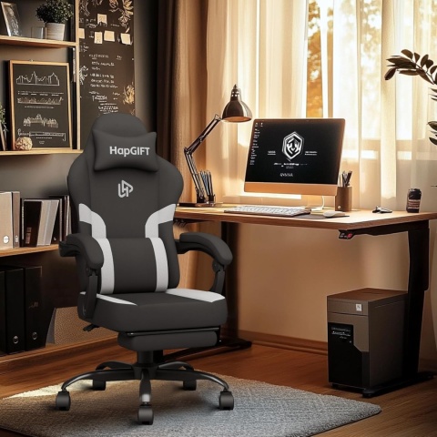 HapGIFT fotel gamingowy, ergonomiczny z podnóżkiem, z funkcją masażu