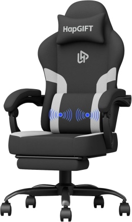 HapGIFT fotel gamingowy, ergonomiczny z podnóżkiem, z funkcją masażu