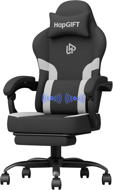 HapGIFT fotel gamingowy, ergonomiczny z podnóżkiem, z funkcją masażu
