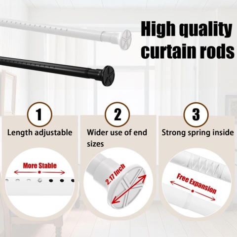 Karnisz, wysuwany drążek teleskopowy, bardzo gruby czarny 110 - 365 CM