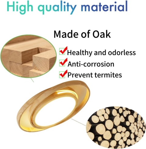 Lampa sufitowa LED, drewno, 52 cm, 2 okrągłe pierścienie, z pilotem