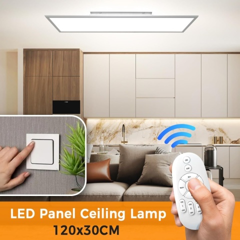 Lampa sufitowa LED, możliwość ściemniania, 120 x 30 cm, z pilotem