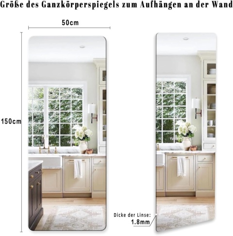 Lustro Koonmi 150 x 50 cm prostokątne, zaokrąglone narożniki, bez ramy