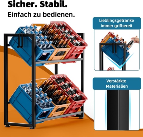 METALOWY REGAŁ NA SKRZYNKI Z NAPOJAMI NA 6 SKRZYNEK Z PÓŁKĄ CZARNY