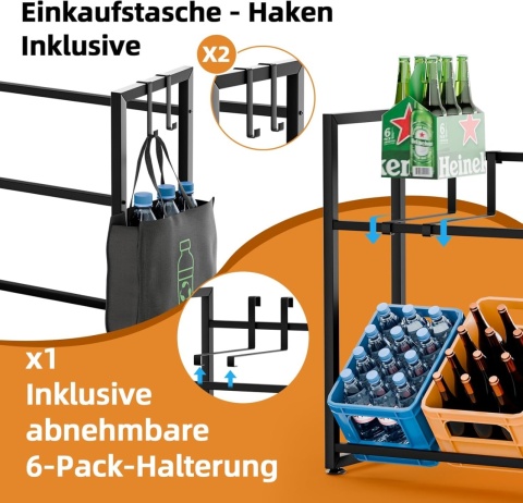 METALOWY REGAŁ NA SKRZYNKI Z NAPOJAMI NA 6 SKRZYNEK Z PÓŁKĄ CZARNY