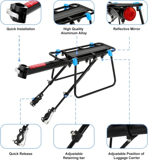 Mimoke Regulowany bagażnik rowerowy ze stopu aluminium