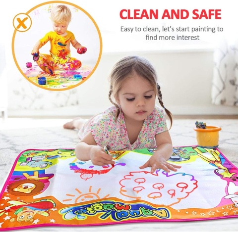 PHYLES Dywanik do Rysowania, Doodle Matowy, Aqua Rysunek 6 Kolorów XL