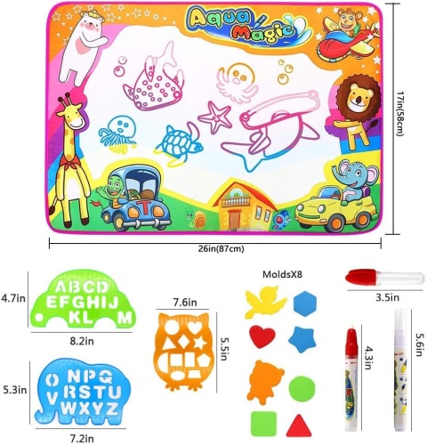 PHYLES Dywanik do Rysowania, Doodle Matowy, Aqua Rysunek 6 Kolorów XL