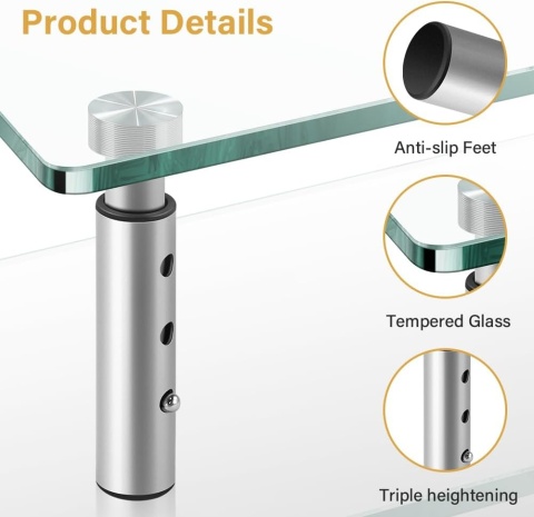 PODSTAWKA POD MONITOR, stojak 2sztuki, szklany z regulacją wysokości