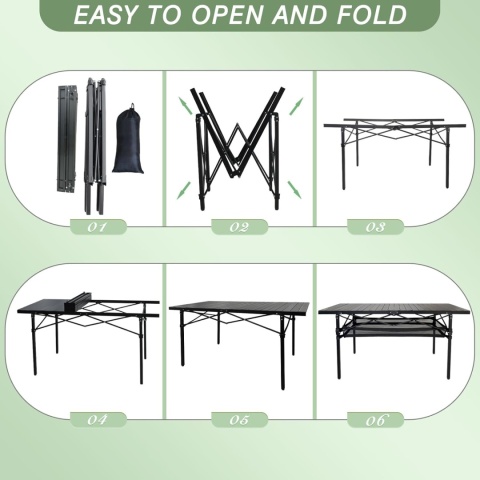 POEPORE Duży składany stół kempingowy aluminiowy dla 4-6 os.140x70x70 cm