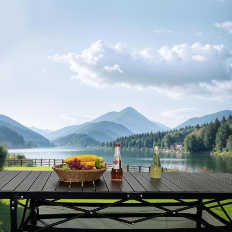 POEPORE Duży składany stół kempingowy aluminiowy dla 4-6 os.140x70x70 cm