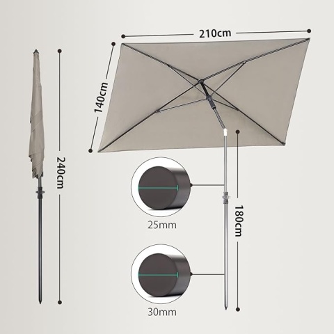Parasol Ogrodowy Balkownowy Sekey 210 x 140 cm