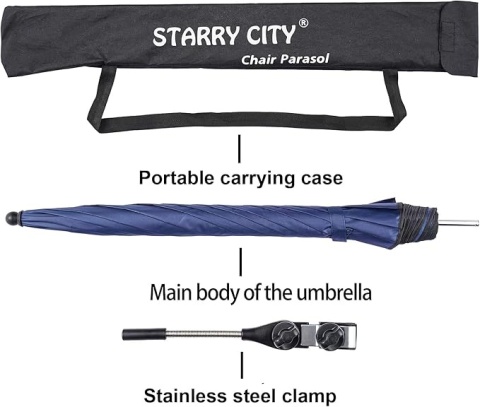 STARRY CITY Parasol na krzesło z regulowanym zaciskiem 105 cm, UPF 50+