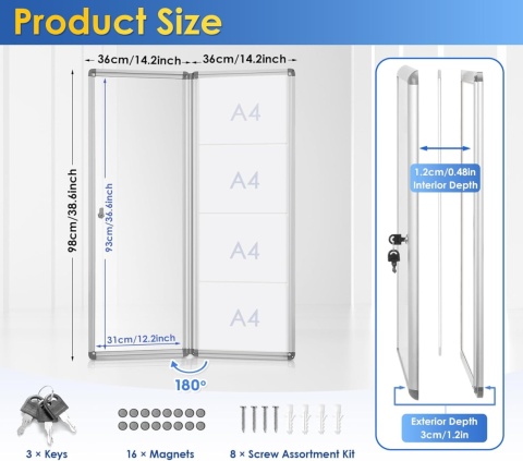 Swansea gablota zamykana do wewnątrz, magnetyczna 98 X 36 CM