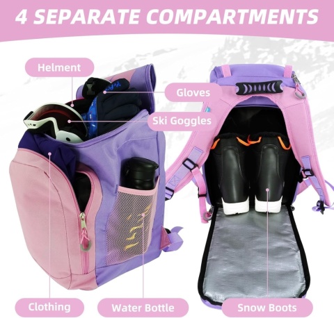 Torba na łyżwy, rolki, buty narciarskie 35 l dla dzieci z kieszenią na kask