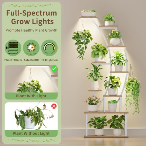 VEVOR STOJAK NA ROSLINY 9 POZIOMOWY 160CM Z LAMPAMI LED UPRAWY