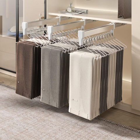 Wysuwany drążek na ubrania z 2 przesuwnymi prowadnicami, wysuwany drążek do szafy, 80 cm