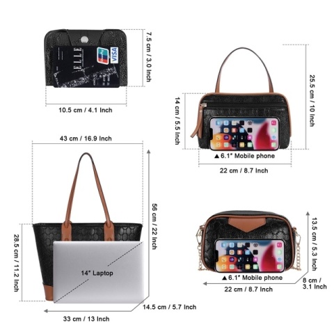 Zestaw 4 torebek damskich, elegancki zestaw, duża torba typu tote