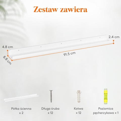 91cm długie pływające półki na ścianę, akrylowa 2 szt Lifewit