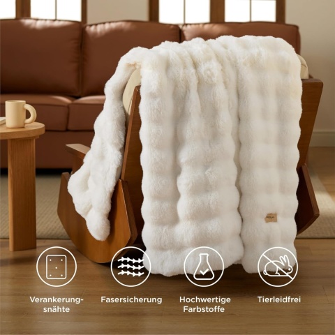 BEDSURE Puszysty Koc Bąbelkowy, Gruby i Ciepły Koc na Sofę, Zimowy 130 x 170 cm