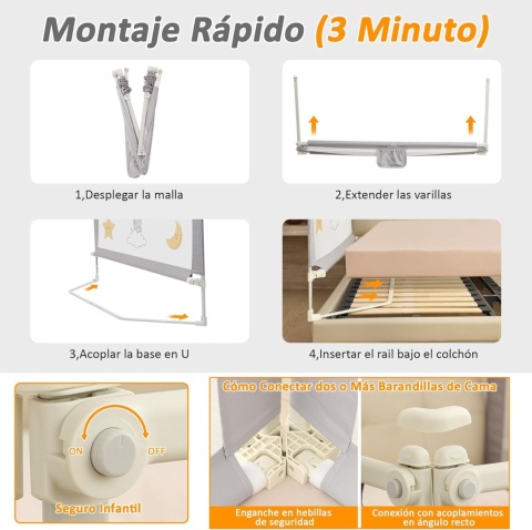 Barierka ochronna do łóżeczka dla dzieci 3 sztuki regulowana i bezpieczna