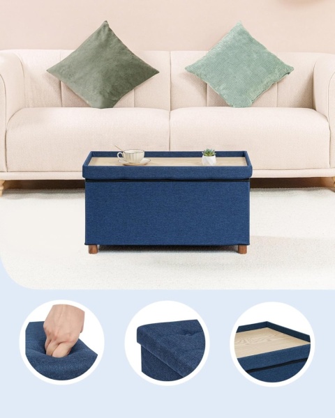 Pufa pikowana ze schowkiem taboret podnóżek siedzisko 76 x 40 x 38 cm