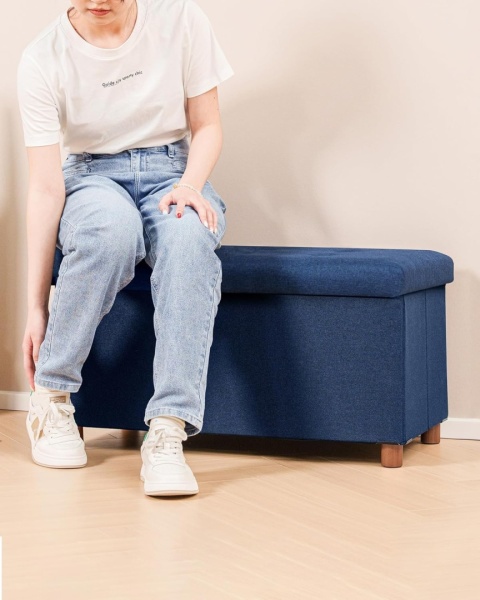 Pufa pikowana ze schowkiem taboret podnóżek siedzisko 76 x 40 x 38 cm