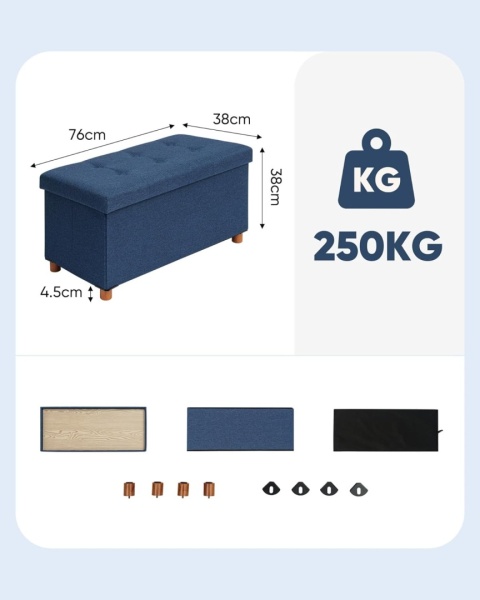 Pufa pikowana ze schowkiem taboret podnóżek siedzisko 76 x 40 x 38 cm