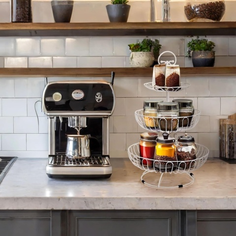 Dekoracyjny Kosz na Owoce i nie tylko 3 Poziomy Metalowy Biały