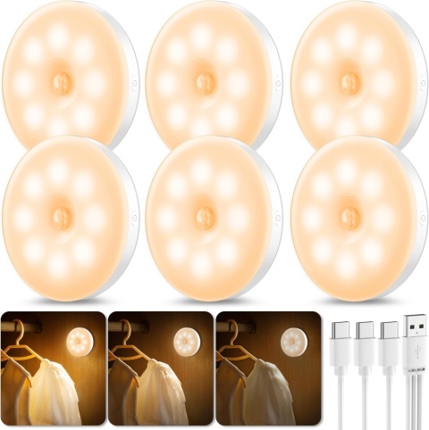 daphomeu Ściemniana lampka nocna z czujnikiem ruchu, ładowana przez USB 6 szt