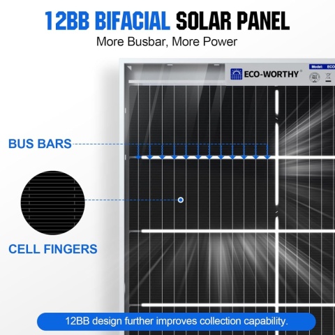 Eco-Worthy panel solarny bifacial 195W 18V mono 12V balkon camper