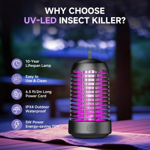 Elektryczna lampa owadobójcza, 4500 V, lampa na komary z 20 W UV i światłem LED 9 W