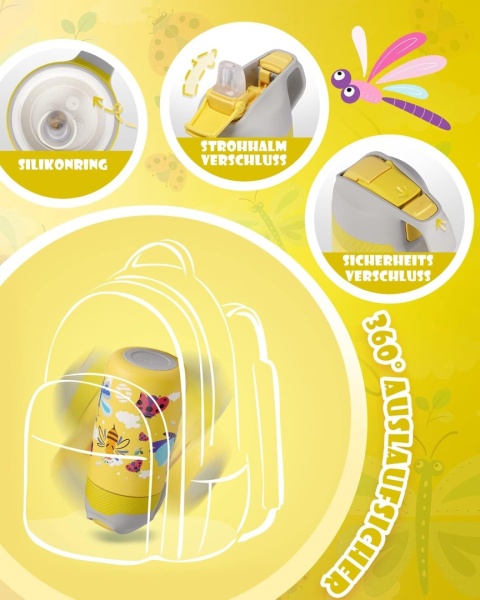 Fjbottle Izolowana butelka dla dzieci ze słomką 350 ml, szczelna, bez BPA