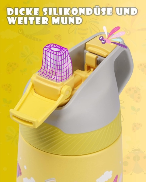 Fjbottle Izolowana butelka dla dzieci ze słomką 350 ml, szczelna, bez BPA