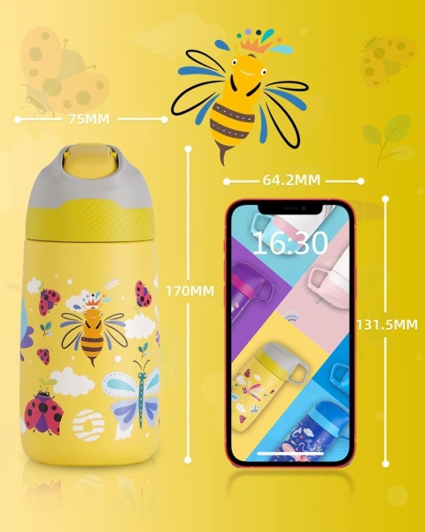 Fjbottle Izolowana butelka dla dzieci ze słomką 350 ml, szczelna, bez BPA