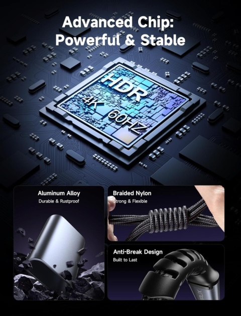 JSAUX Kabel USB C na HDMI 2 m – USB C do HDMI 4K UHD, Thunderbolt 3