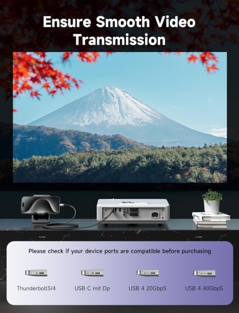 JSAUX Kabel USB C na HDMI 2 m – USB C do HDMI 4K UHD, Thunderbolt 3