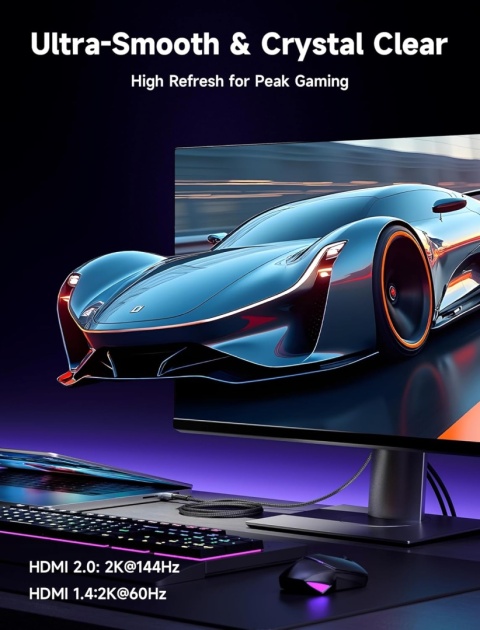 JSAUX Kabel USB C na HDMI 2 m – USB C do HDMI 4K UHD, Thunderbolt 3