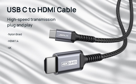 JSAUX Kabel USB C na HDMI 2 m – USB C do HDMI 4K UHD, Thunderbolt 3