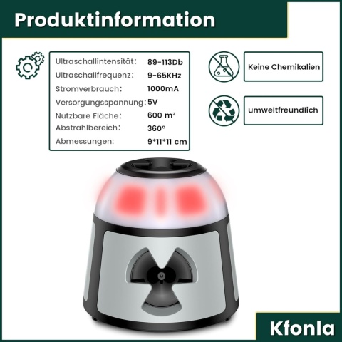 Kfonla Ultradźwiękowy odstraszacz gryzoni, plug-in, led