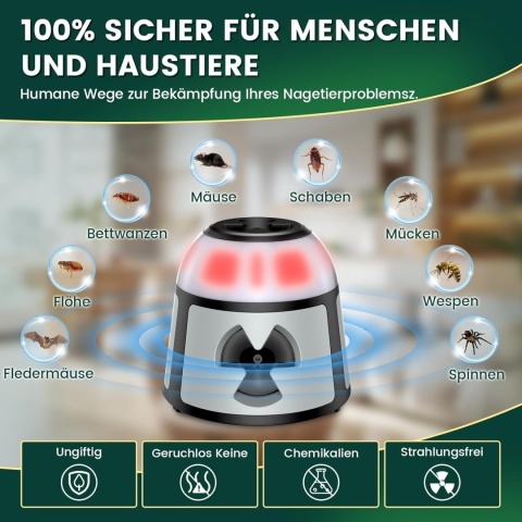 Kfonla Ultradźwiękowy odstraszacz gryzoni, plug-in, led