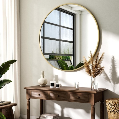 LUSTRO W RAMIE ZŁOTE OKRĄGŁE ŁAZIENKOWE 90 CM LOFT