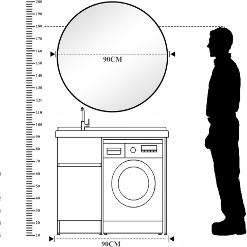 LUSTRO CZARNE OKRĄGŁE ŚCIENNE W RAMIE 90 CM LOFT DO ŁAZIENKI